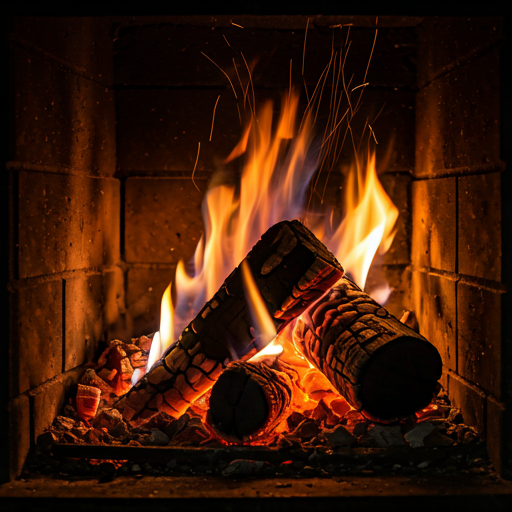 Moody cinematic close-up of a glowing charcoal fire